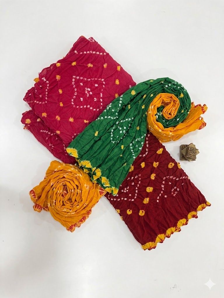 Handmade Bhandhej Bandhani Traditional Chunni